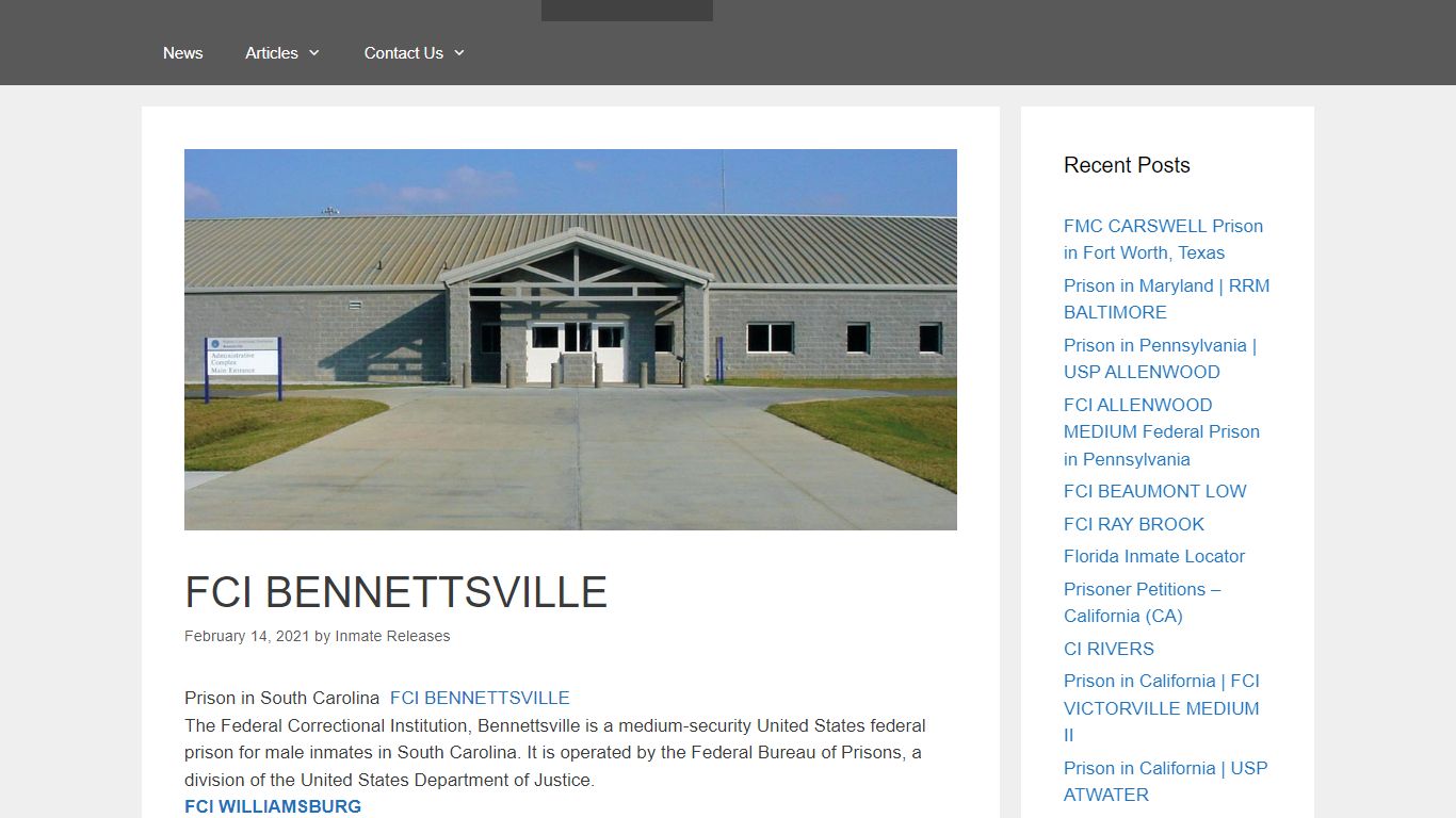 FCI BENNETTSVILLE – Inmate Releases