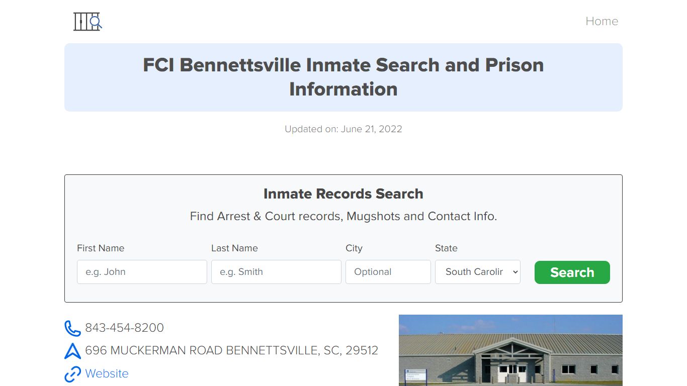 FCI Bennettsville Inmate Search, Visitation, Phone no. & Mailing ...